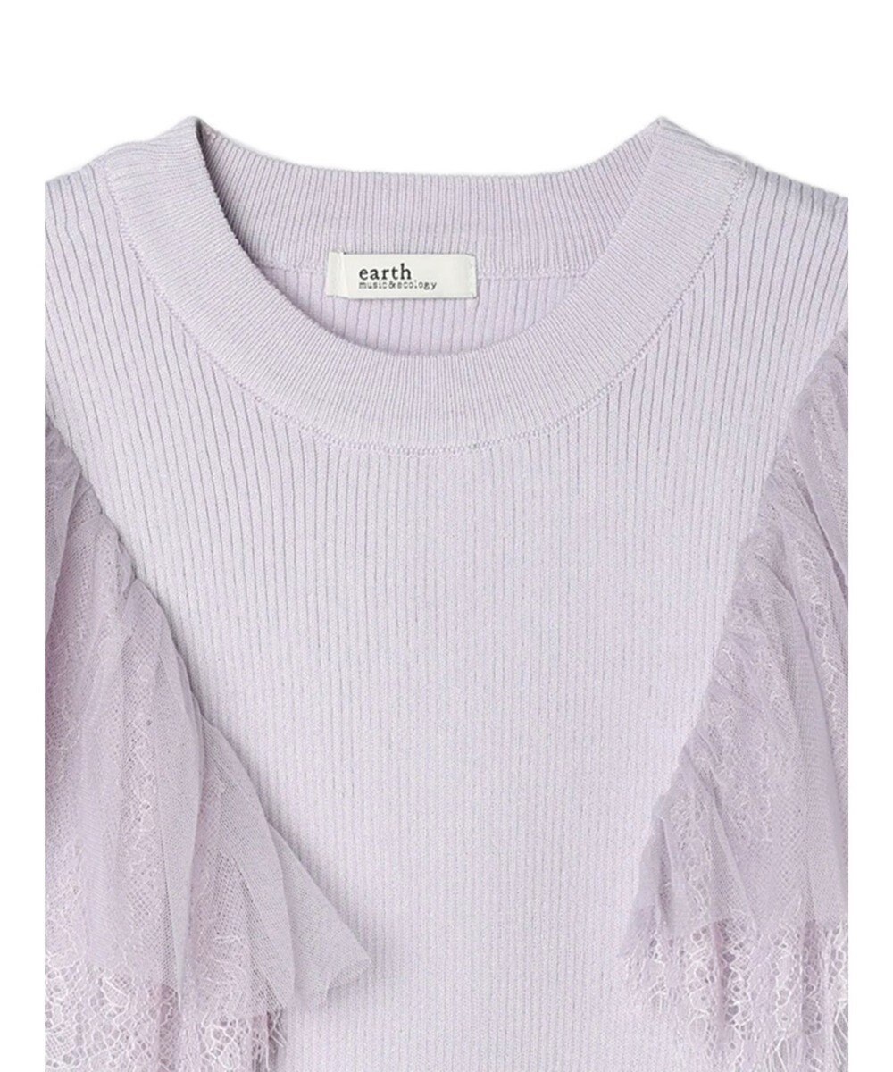 earth music&ecology 袖レースリブニットプルオーバー 