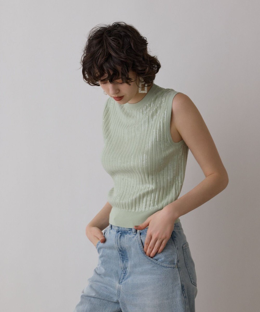 GRACE CONTINENTAL スパンコールニットノースリーブ 