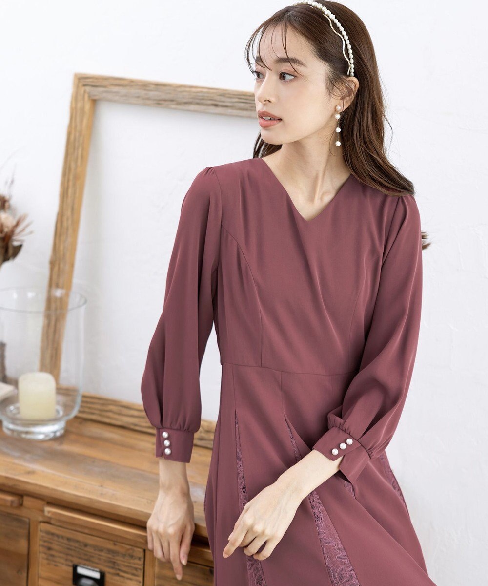 Tiaclasse 【洗える】レース切り替えフレアワンピース 