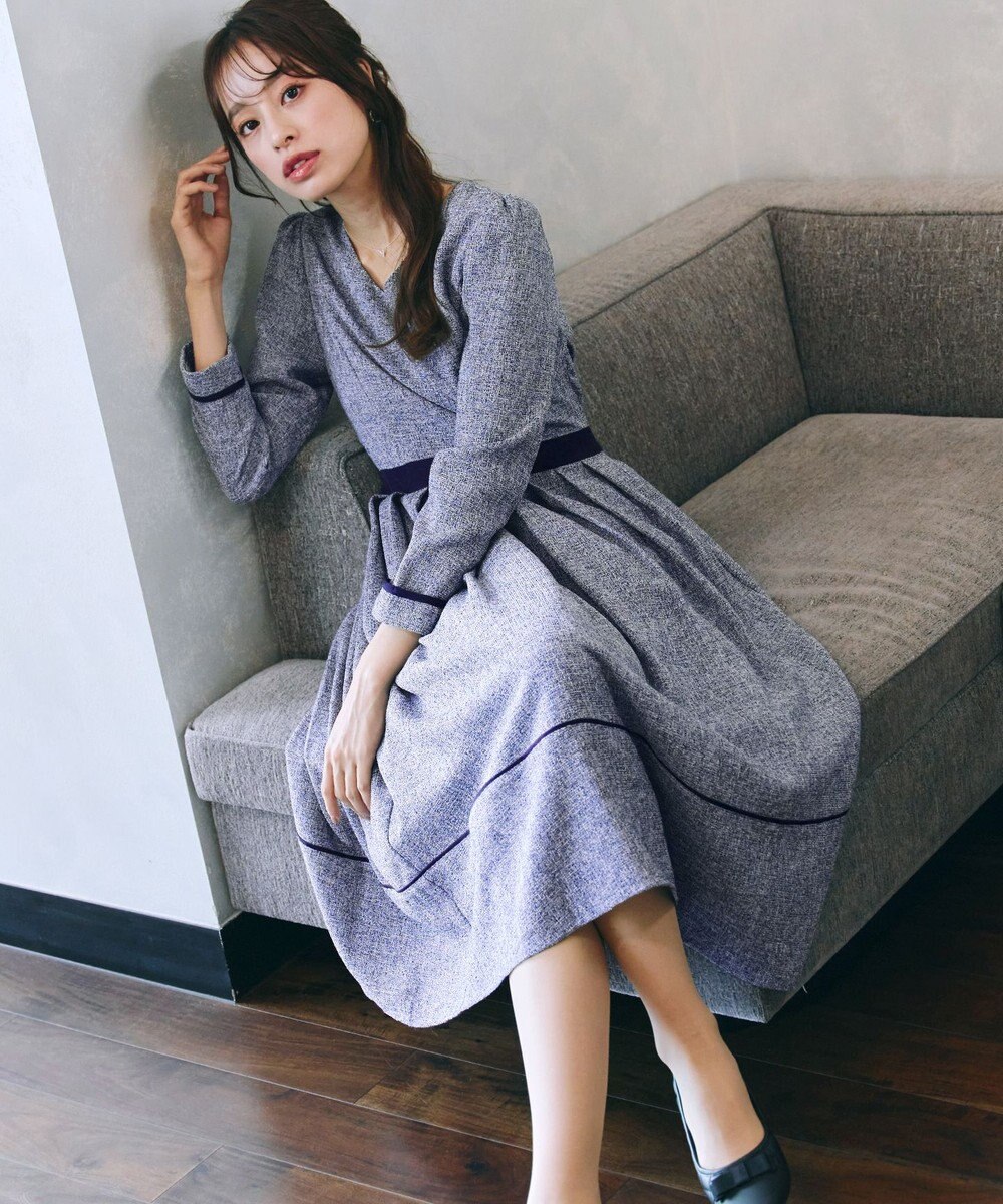 Tiaclasse 【洗える】配色パイピングフレアワンピース 