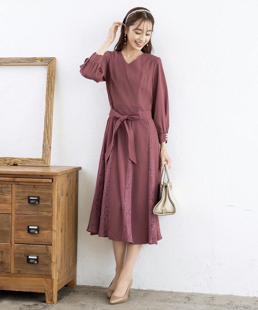 Tiaclasse 【洗える】レース切り替えフレアワンピース 