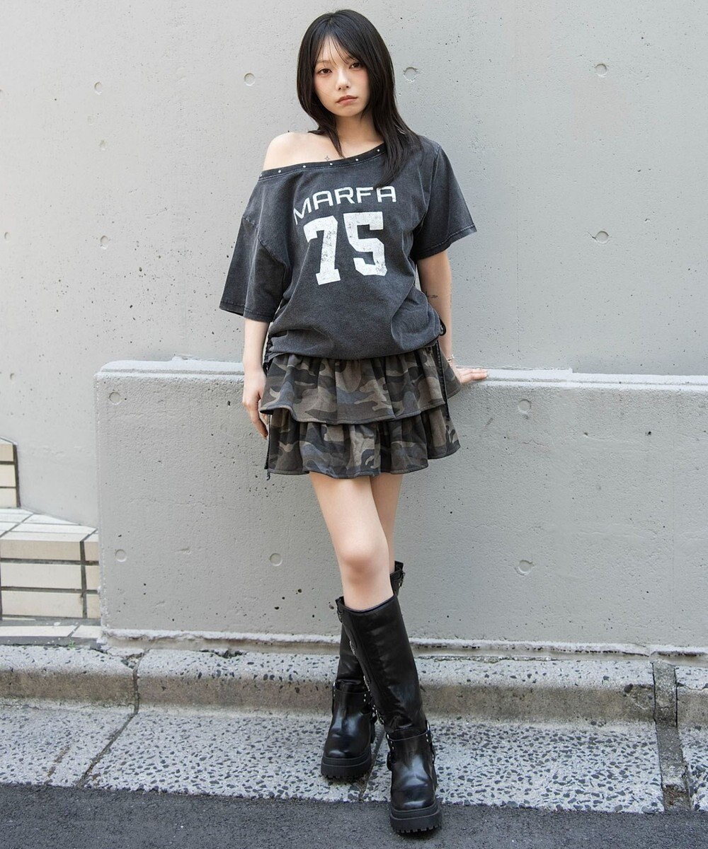 WEGO サイドドロストオフショルグラフィックT 