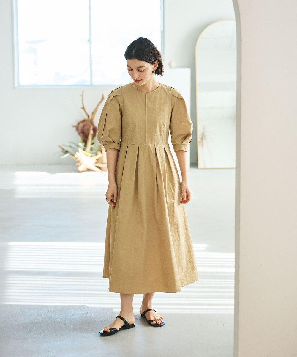 #Newans 【撥水加工/洗濯機可能】〈小柄さんにお勧め〉パフスリーブフレアワンピース 