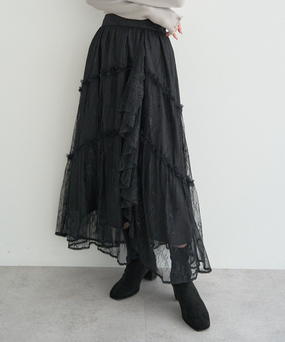 earth music&ecology レースフリルティアードスカート 