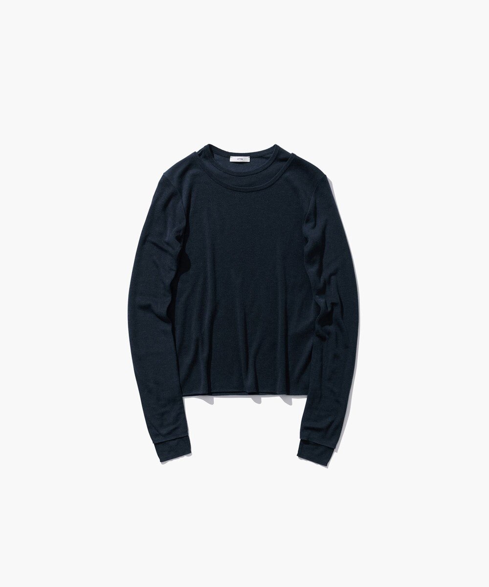 ATON SILK BLENDED CIRCULAR RIB | クルー＆クルーレイヤードプルオーバー 