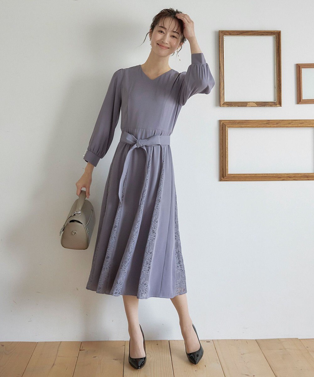 Tiaclasse 【洗える】レース切り替えフレアワンピース 