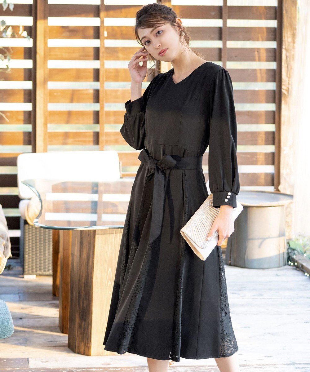 Tiaclasse 【洗える】レース切り替えフレアワンピース 