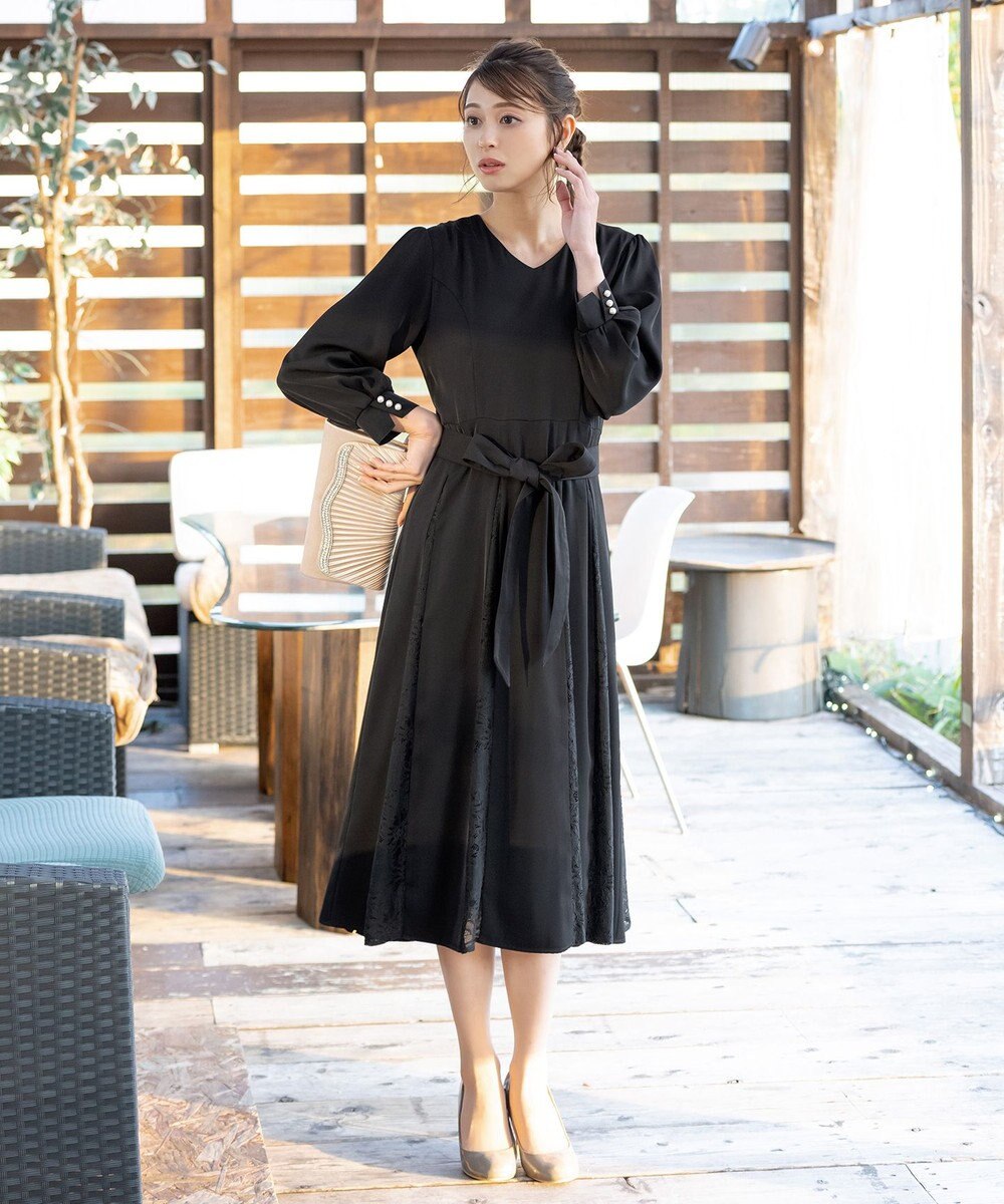 Tiaclasse 【洗える】レース切り替えフレアワンピース 