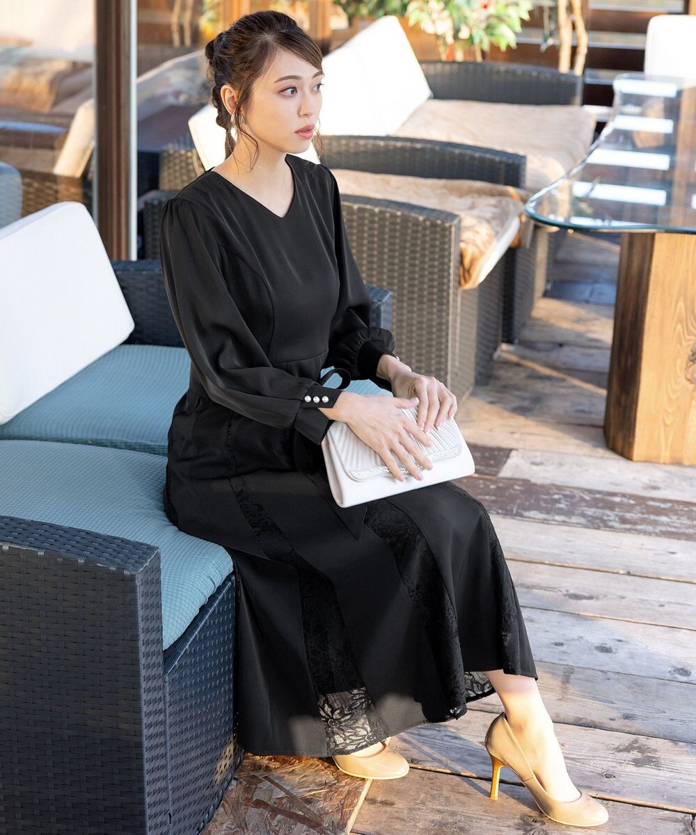 Tiaclasse 【洗える】レース切り替えフレアワンピース 