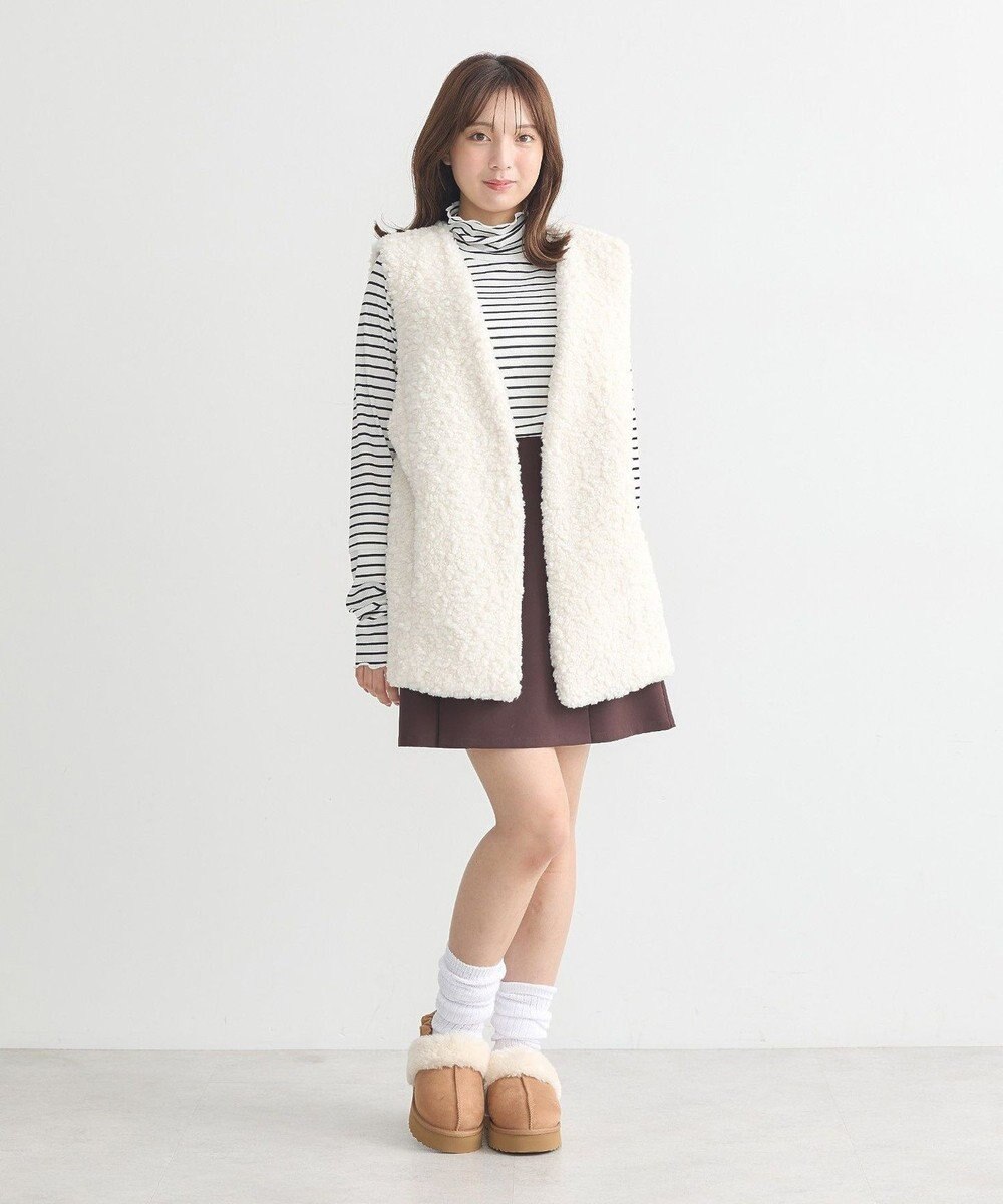 earth music&ecology シャーリングスリーブリブタートルプルオーバー 