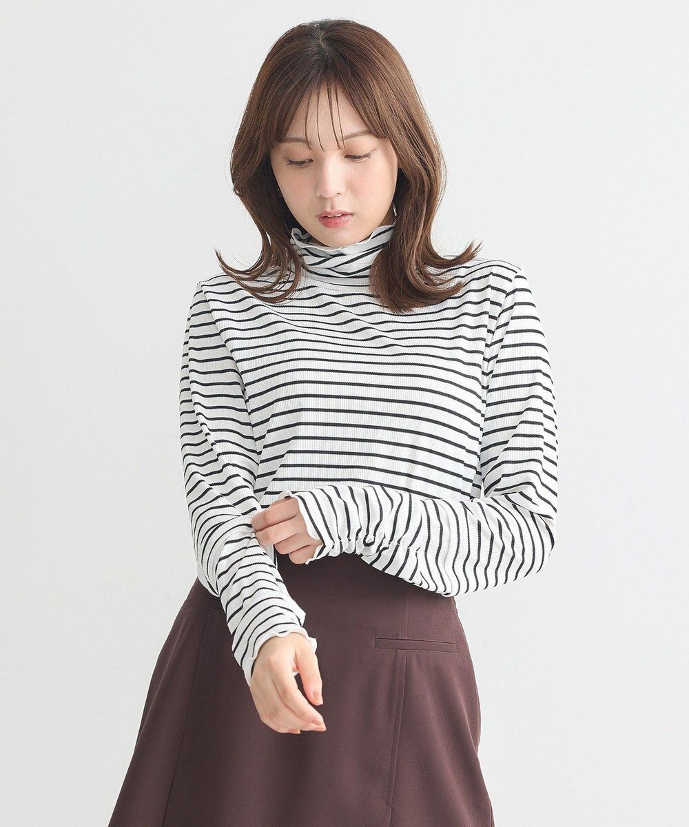 earth music&ecology シャーリングスリーブリブタートルプルオーバー 