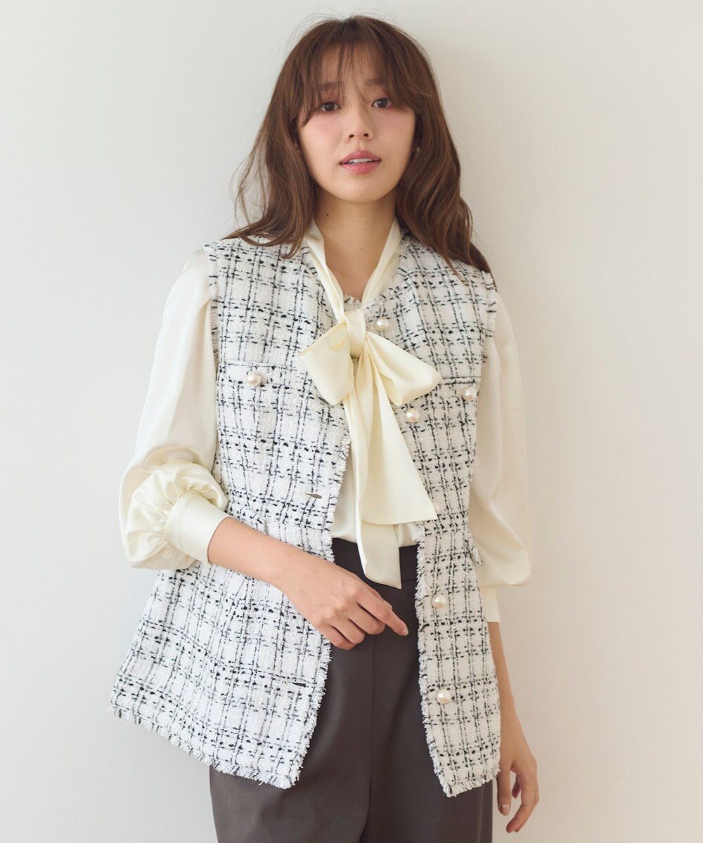 Feroux 【洗える】ラメツイード ジレ 