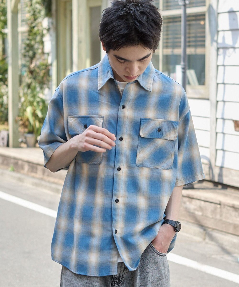 WEGO 【ユニセックス着用ITEM/SMLサイズ展開】オンブレチェックシャツ（SS） 