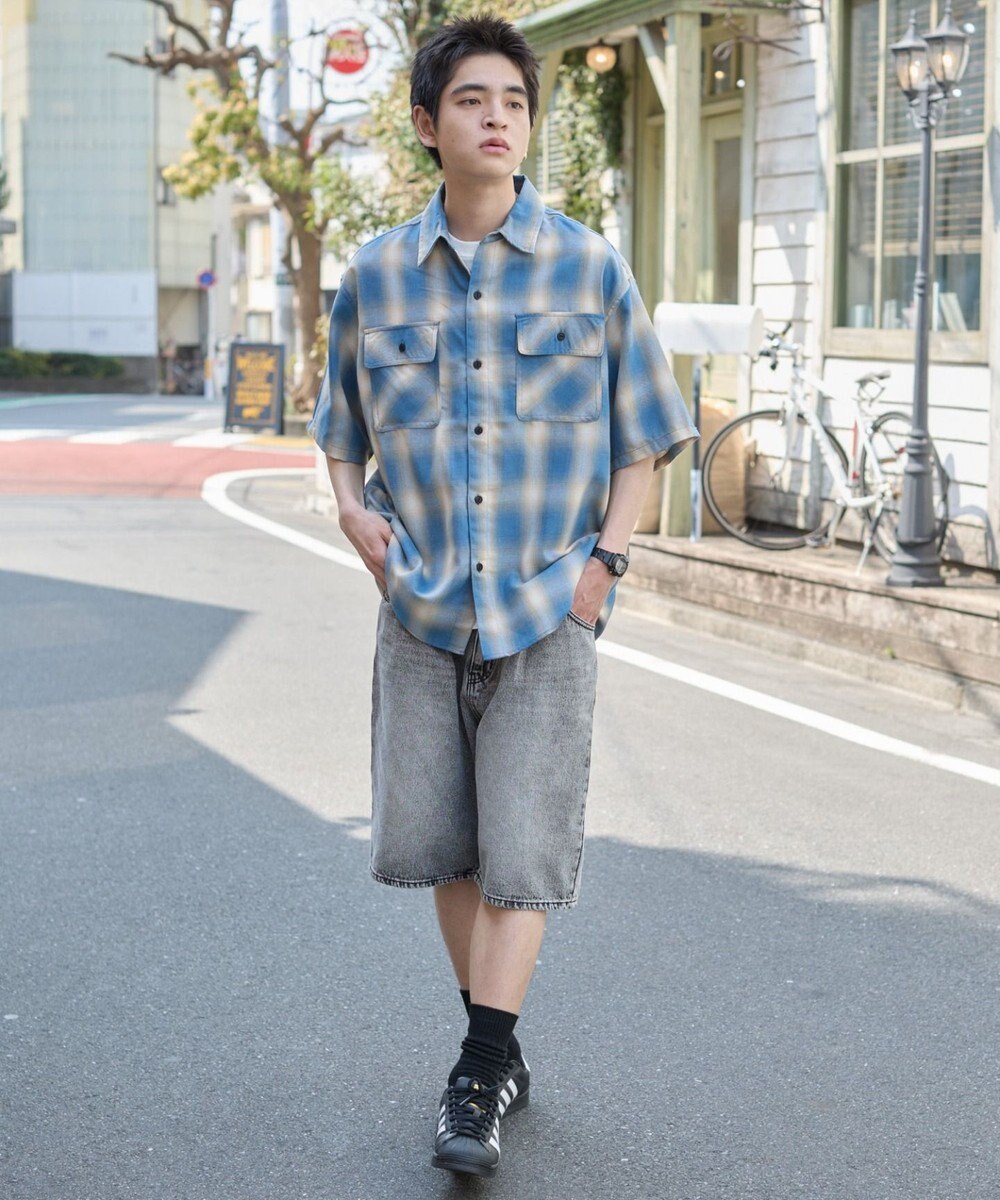 WEGO 【ユニセックス着用ITEM/SMLサイズ展開】オンブレチェックシャツ（SS） 