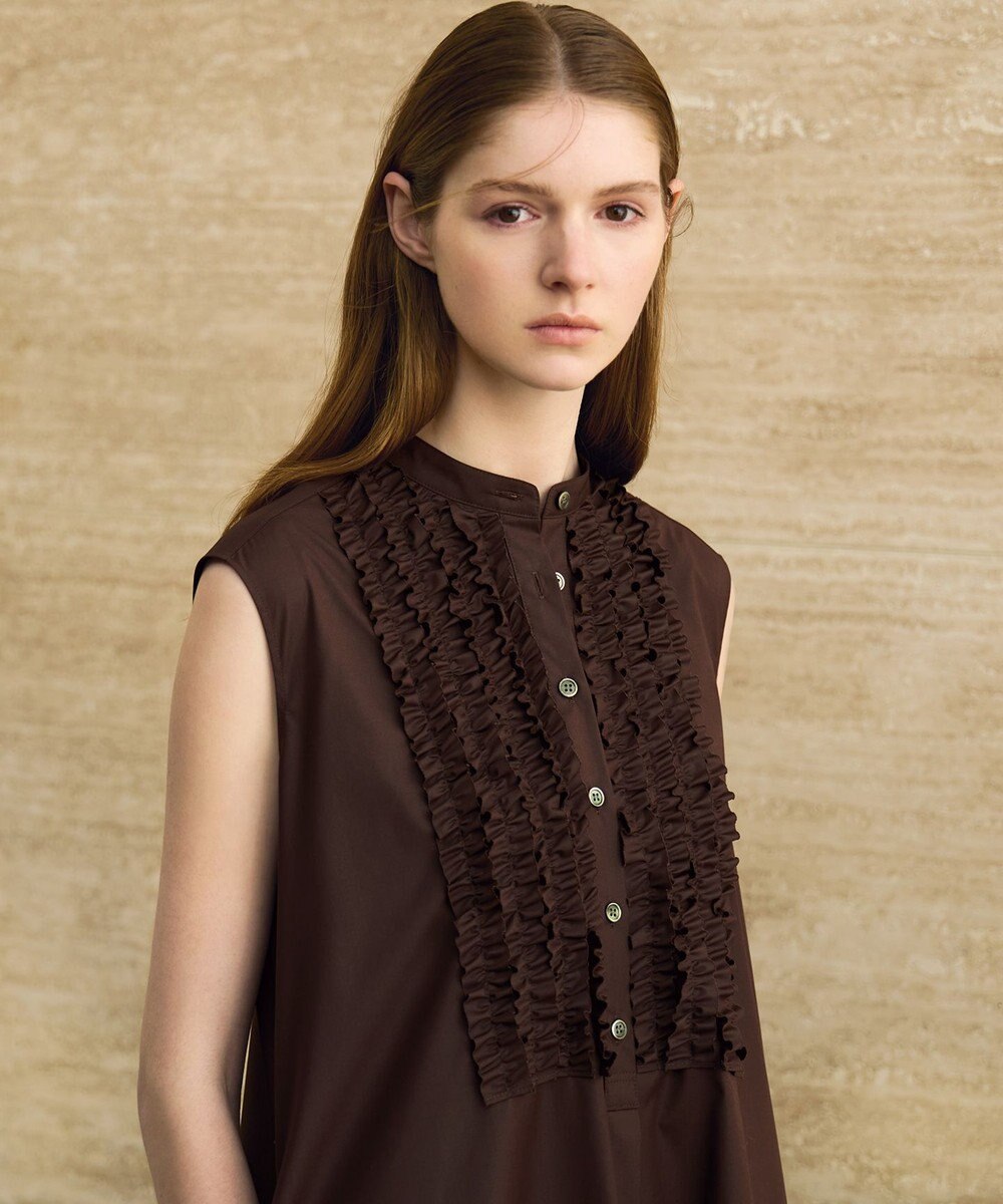 23区 【R(アール)】ルミナスコットン フロントフリル ワンピース 