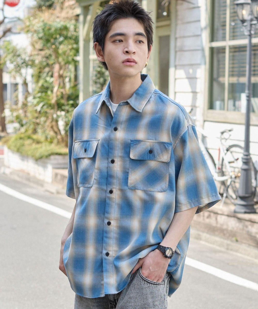 WEGO 【ユニセックス着用ITEM/SMLサイズ展開】オンブレチェックシャツ（SS） 