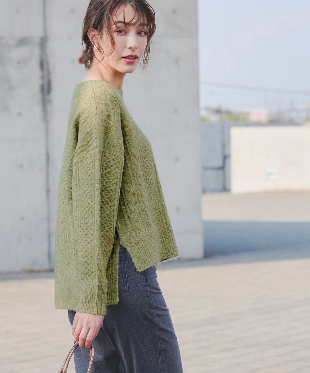 Tiaclasse 【洗える】ケーブル柄編みニットプルオーバー 