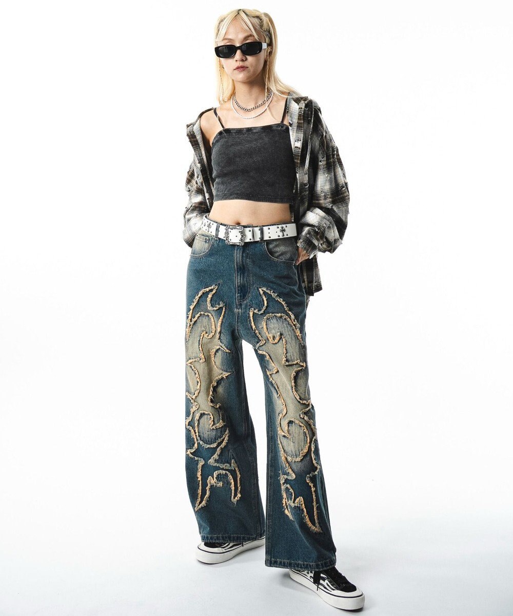 WEGO 【ユニセックス着用ITEM】フリンジデニムパンツ 