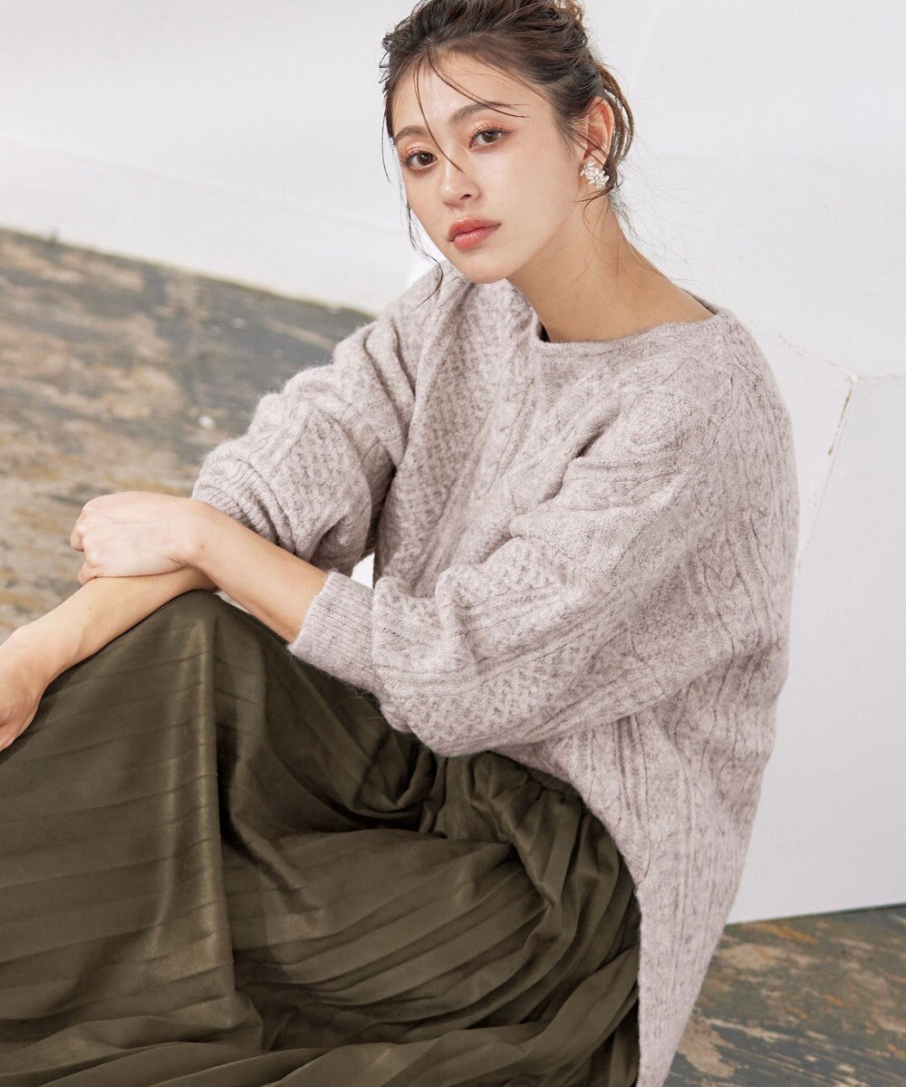 Tiaclasse 【洗える】ケーブル柄編みニットプルオーバー 