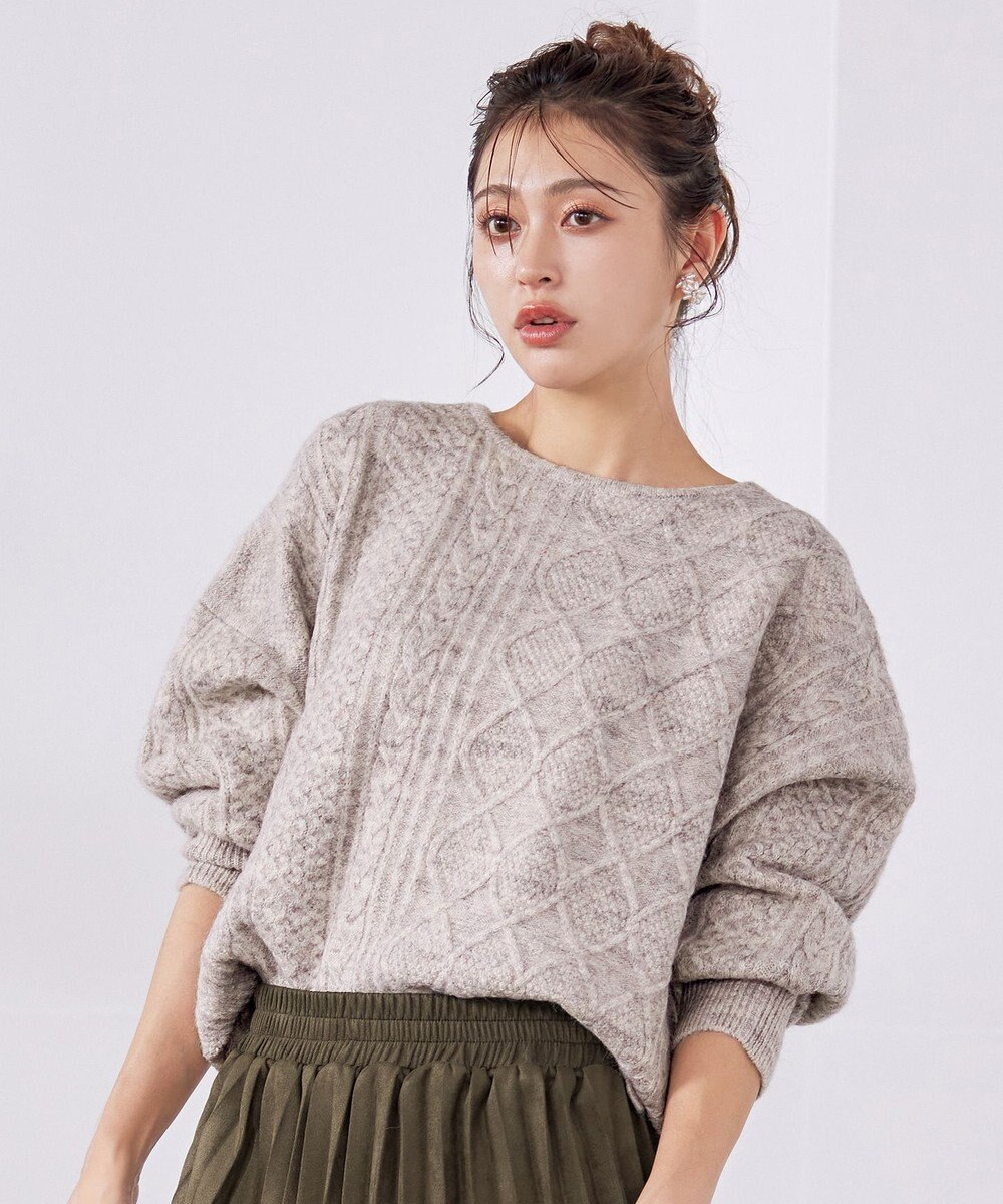 Tiaclasse 【洗える】ケーブル柄編みニットプルオーバー 