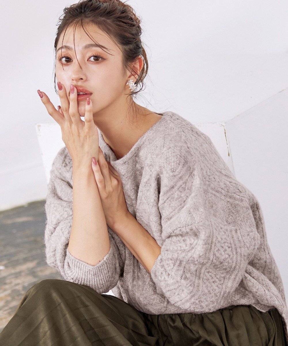 Tiaclasse 【洗える】ケーブル柄編みニットプルオーバー 