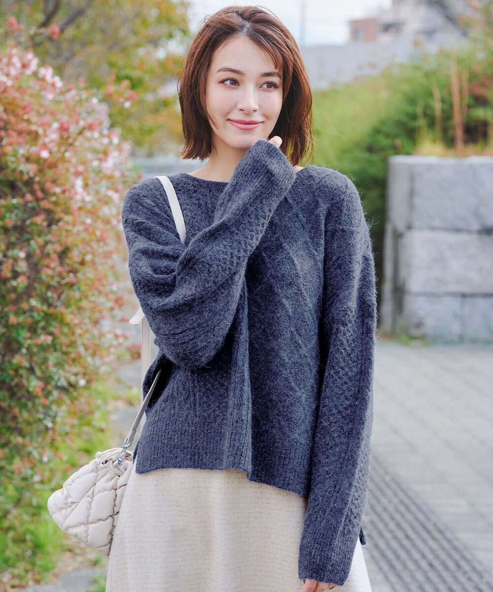 Tiaclasse 【洗える】ケーブル柄編みニットプルオーバー 