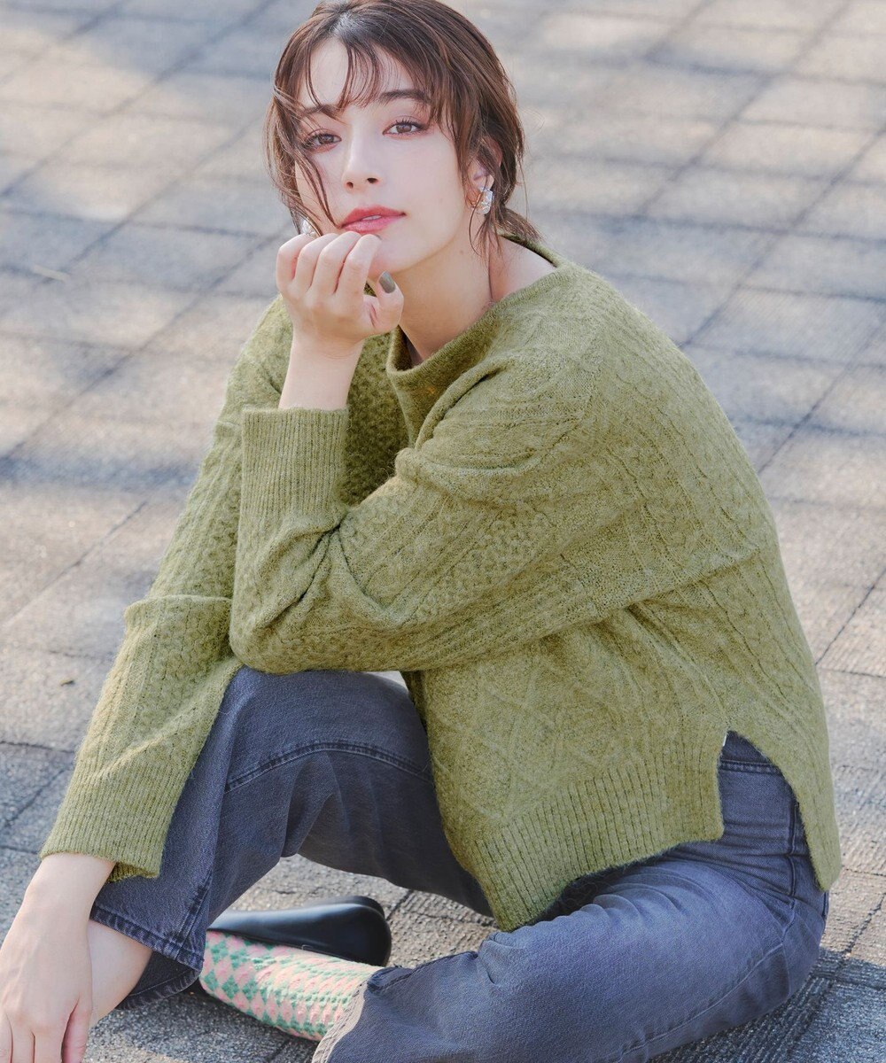 Tiaclasse 【洗える】ケーブル柄編みニットプルオーバー 