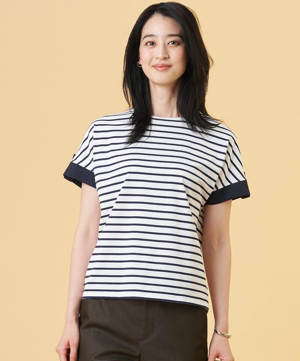 J.PRESS LADIES S 【一枚で着映え】バイカラーボーダー クルーネック カットソー 