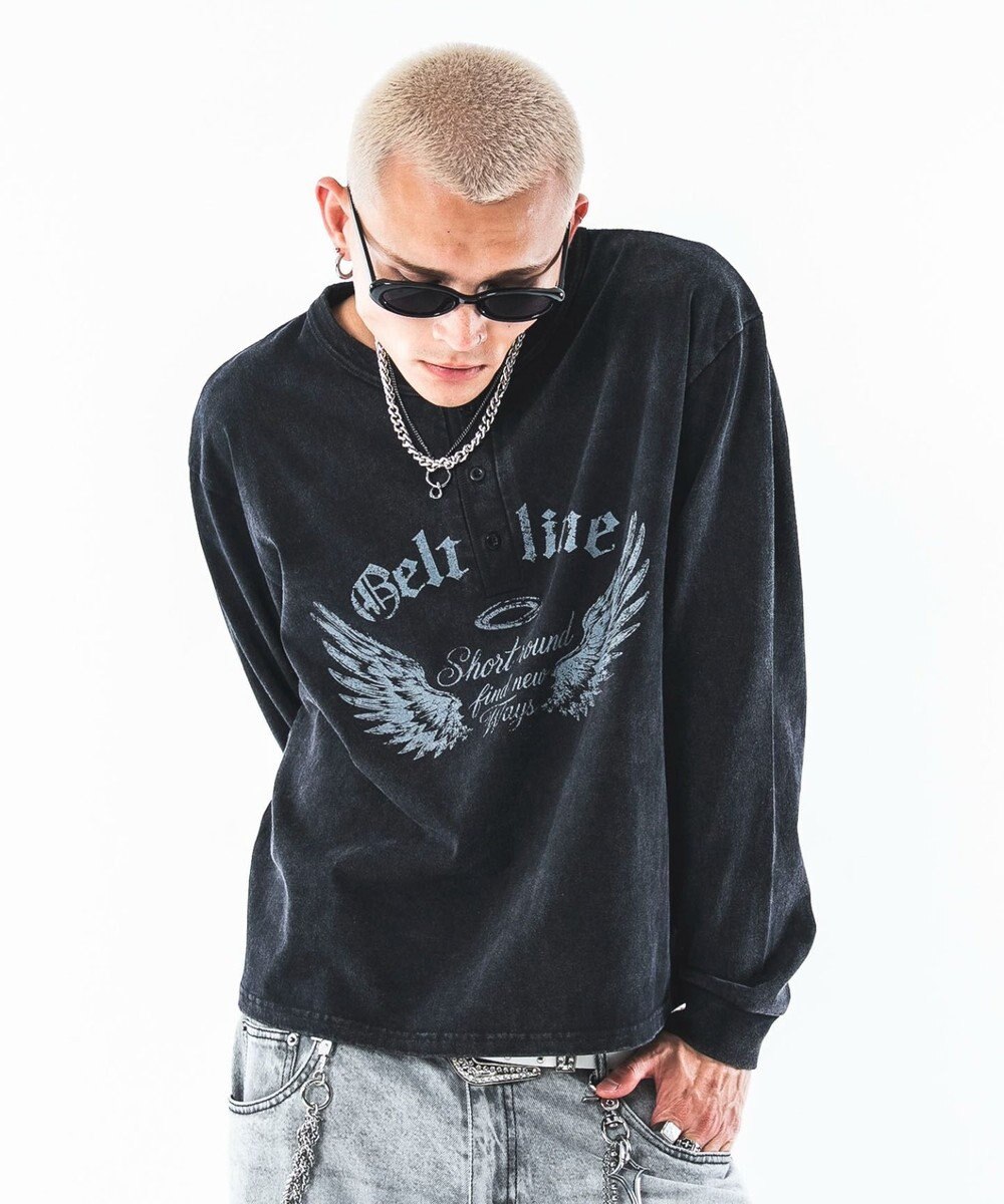 WEGO 【ユニセックス着用ITEM/MLサイズ展開】グラフィックヘンリーネックT(LS) 