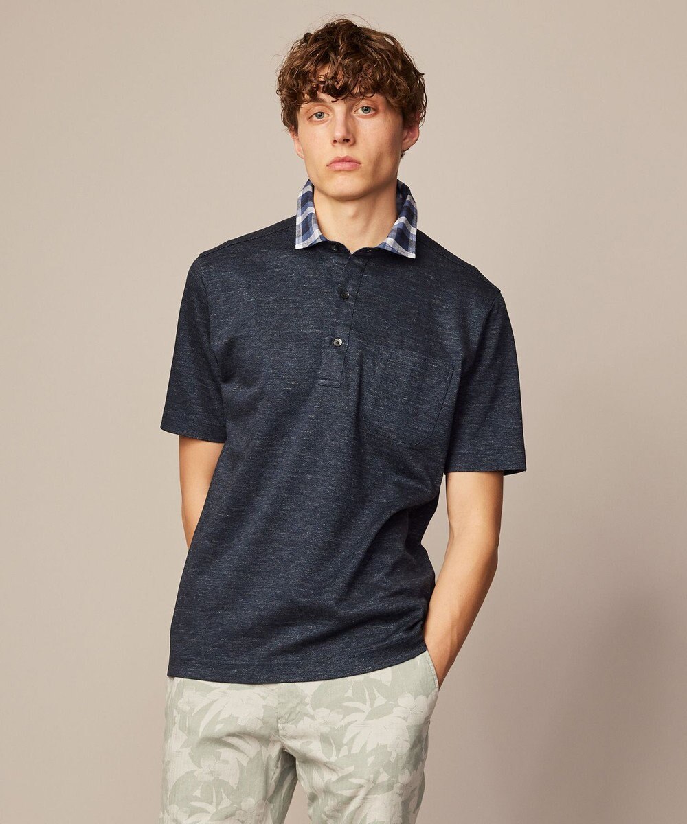 JOSEPH ABBOUD 【リネン素材/清涼感/吸水速乾】リネンハニカム 半袖 ポロシャツ 