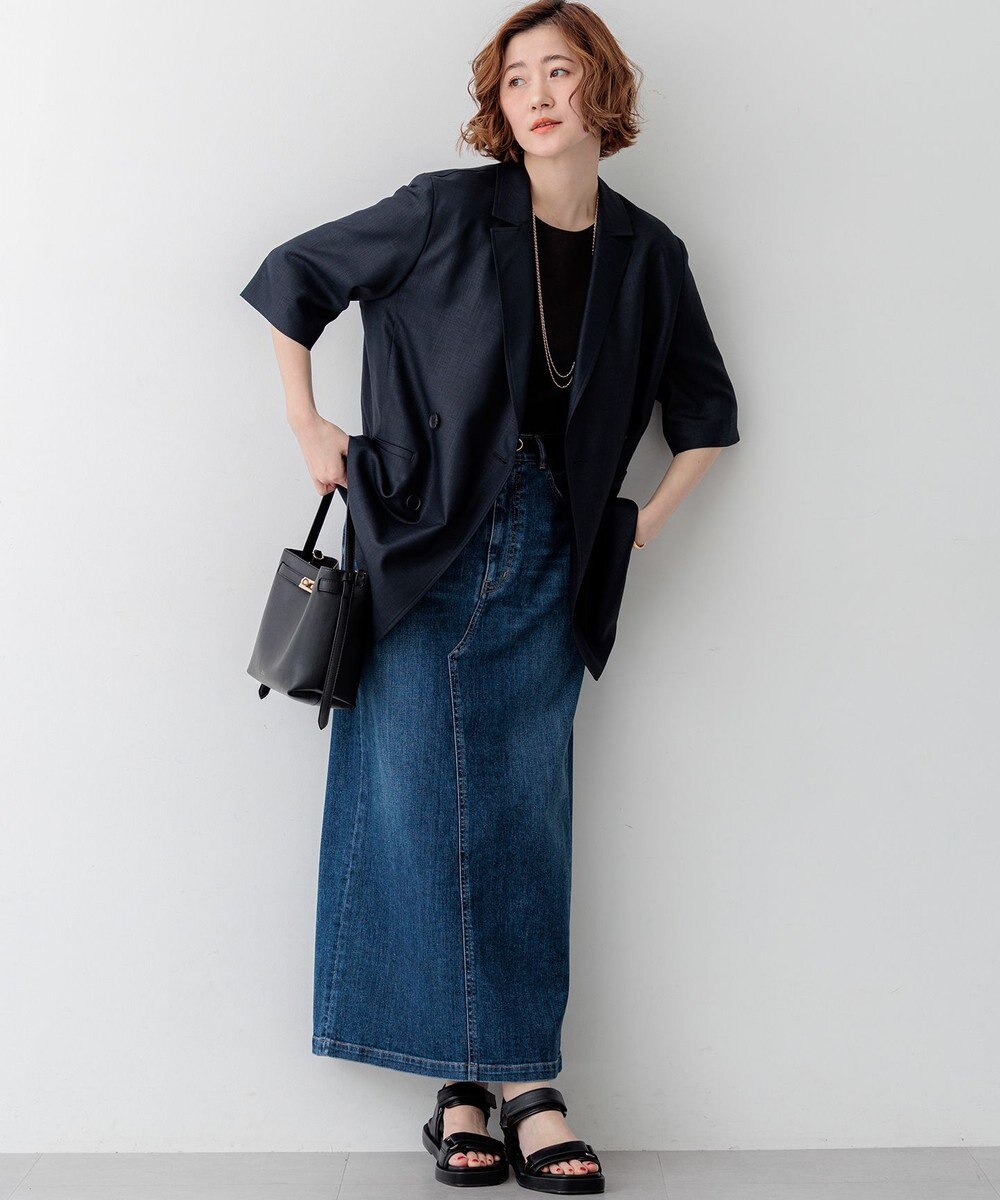 23区 【先行予約】リネンライクグロッシー ハーフスリーブ ダブル ジャケット 