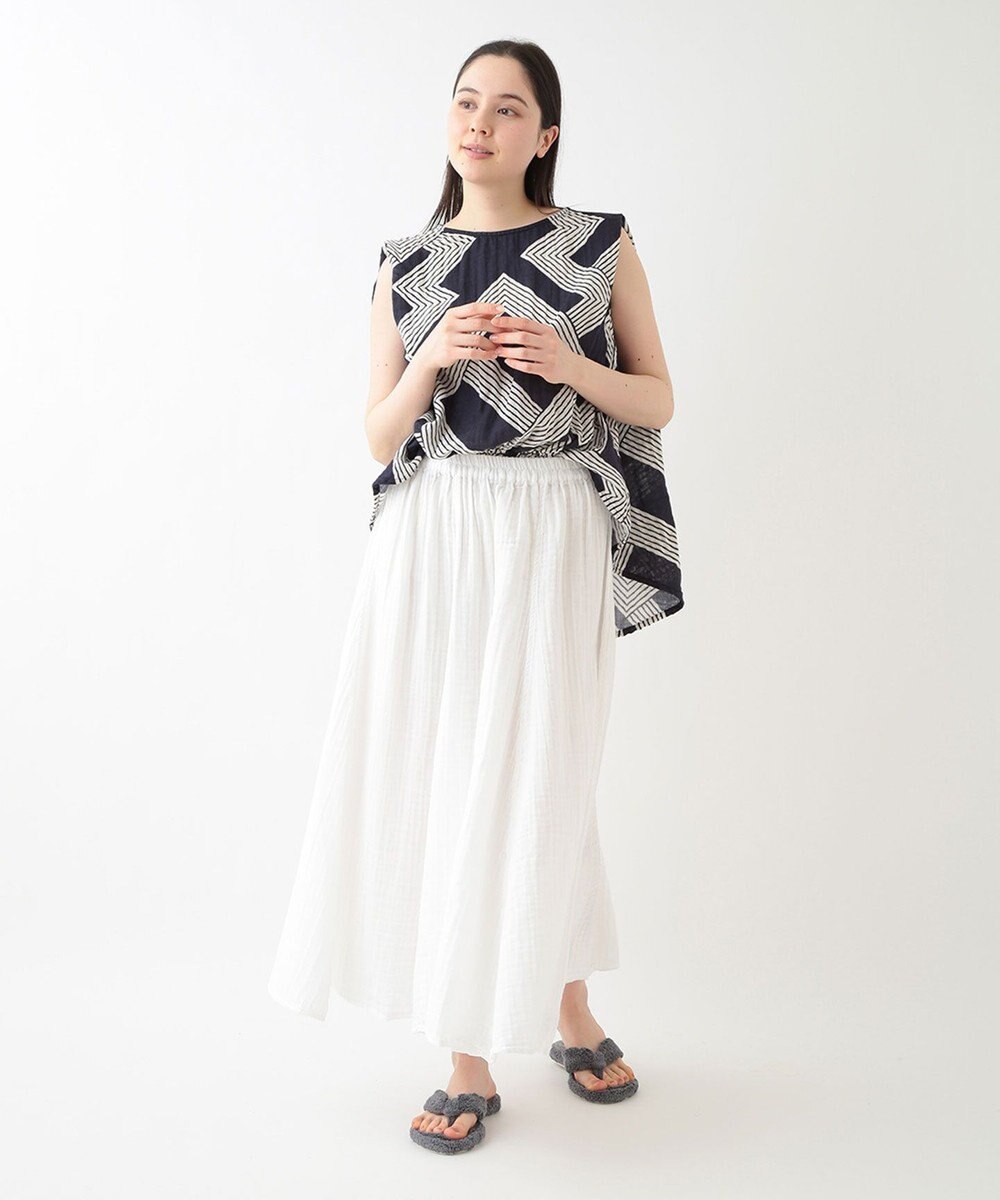 UCHINO クレープガーゼ ジオメトリックブラウス 