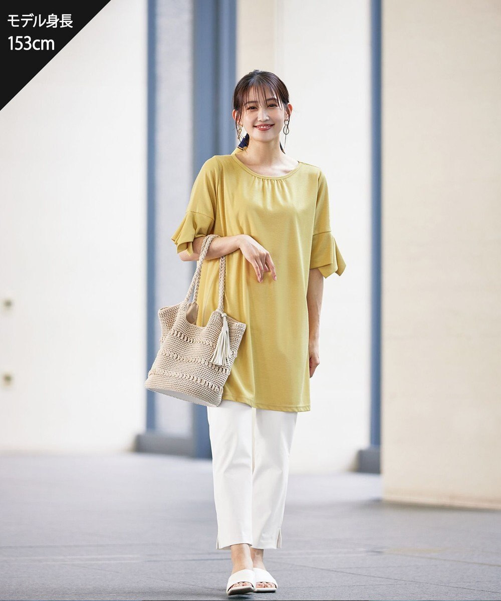 Tiaclasse 【洗える】フレアカフスポンチチュニックブラウス 