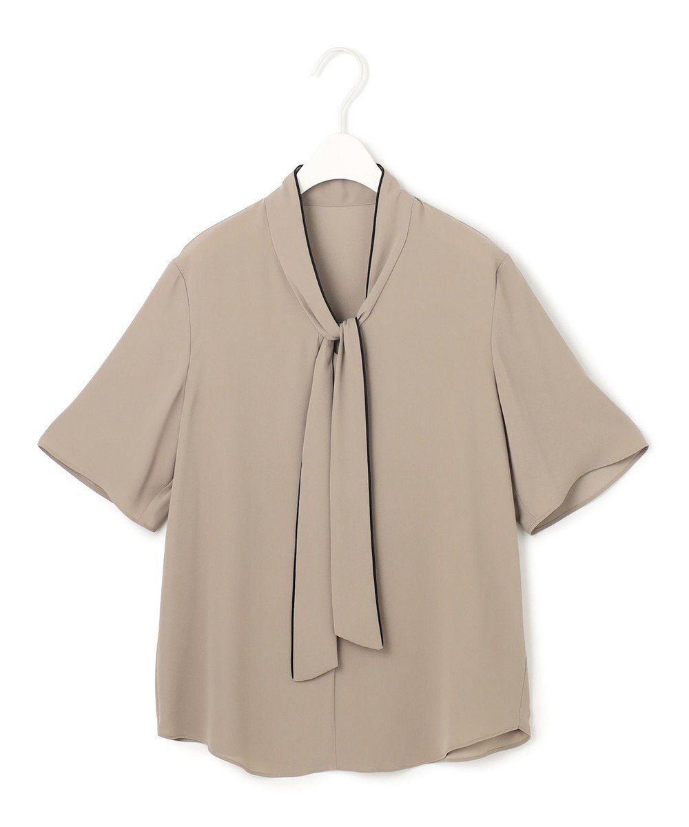 ICB L 【人気のため新色追加・接触冷感・UVケア・洗える】BackSatinAmunzen 5分袖配色ボウタイブラウス 