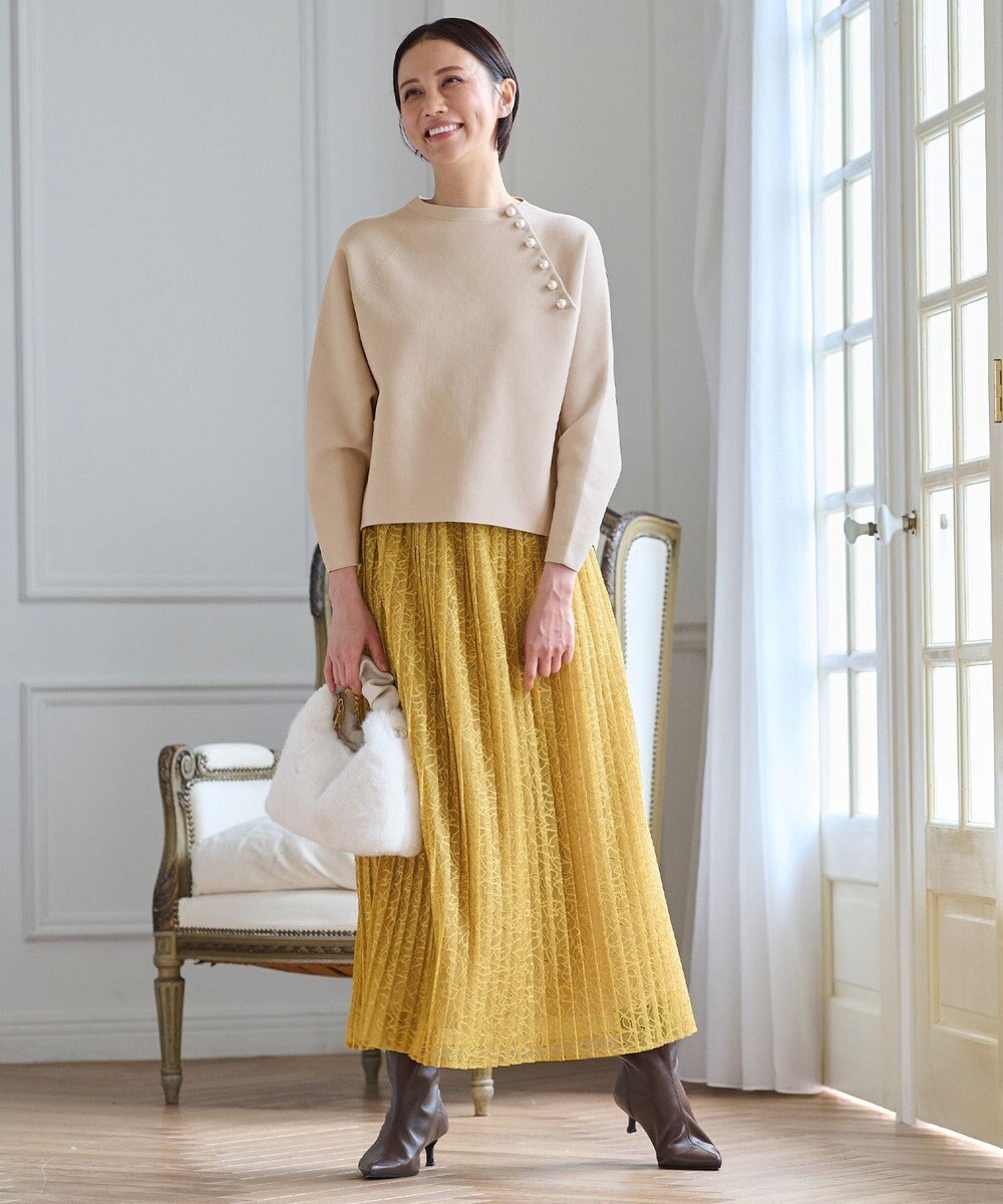 自由区 L 【セットアップ対応・ウエストゴム・洗える】ラッセルレース  スカート 