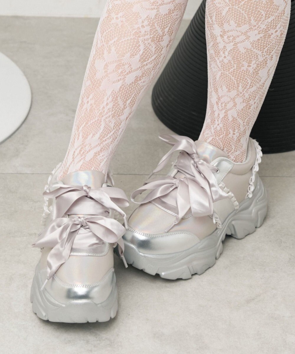 WEGO ダブルリボン厚底ダッドスニーカー 