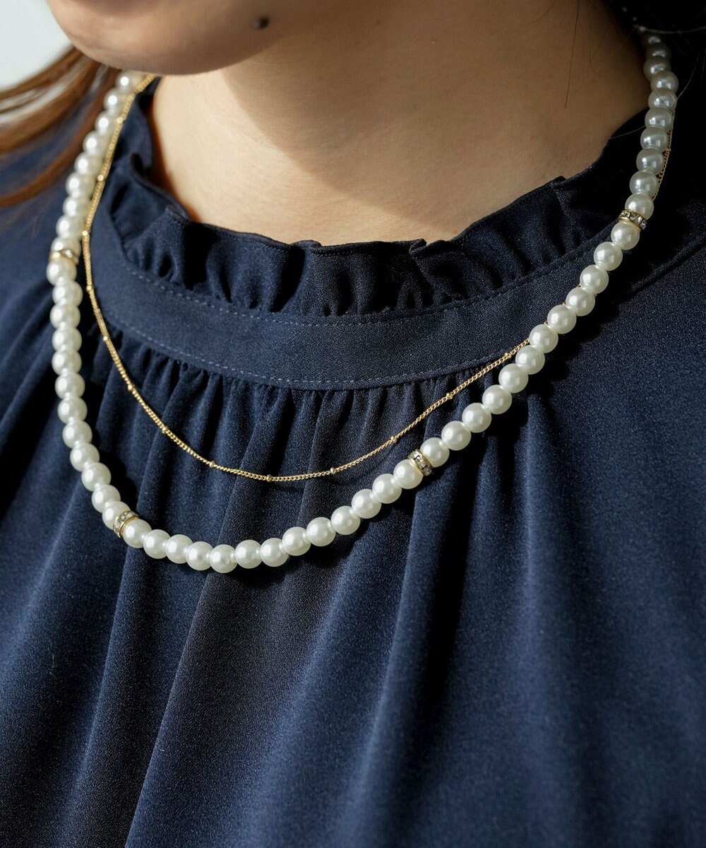 ANY SIS 2連パール調チェーン ネックレス 