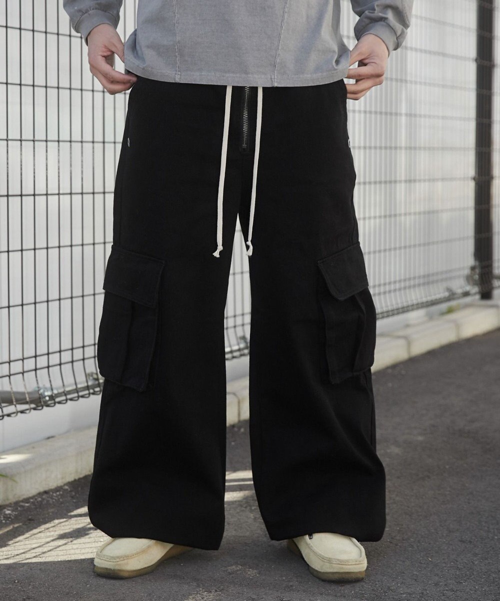 WEGO 【ウエストゴム】スーパーフレアカーゴパンツ 