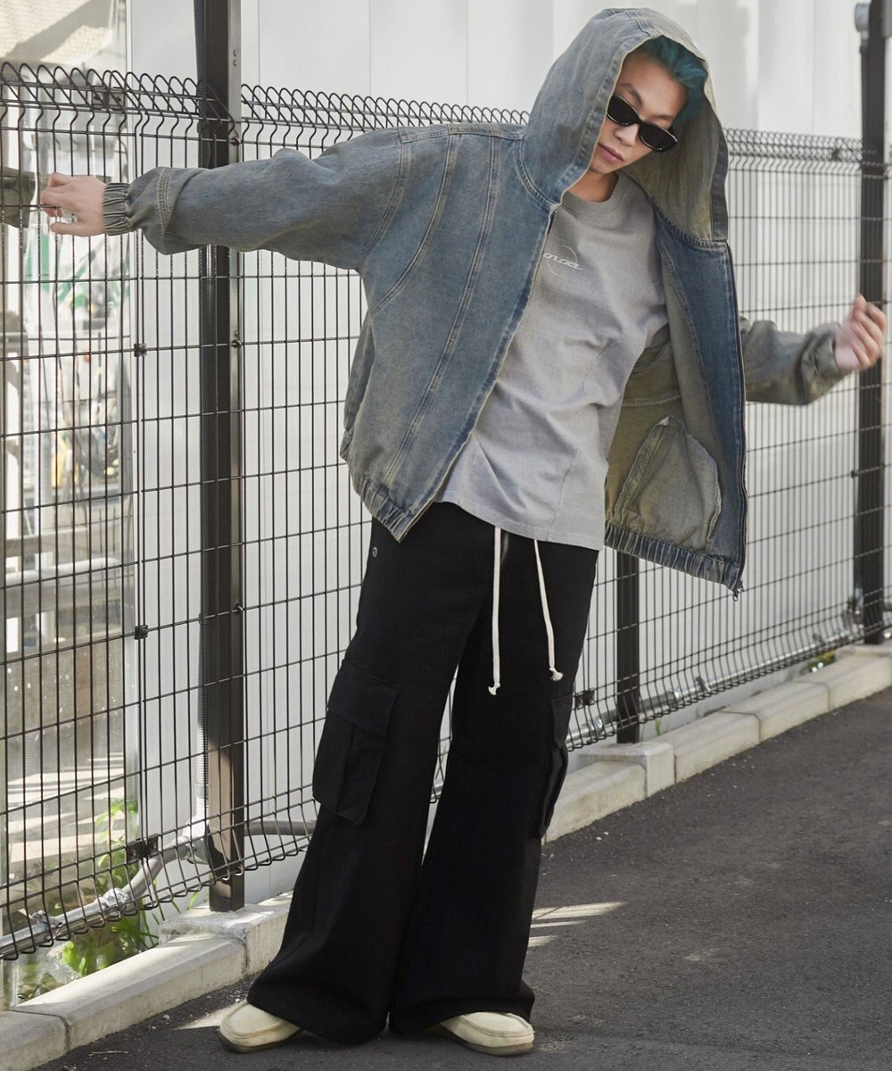 WEGO 【ウエストゴム】スーパーフレアカーゴパンツ 