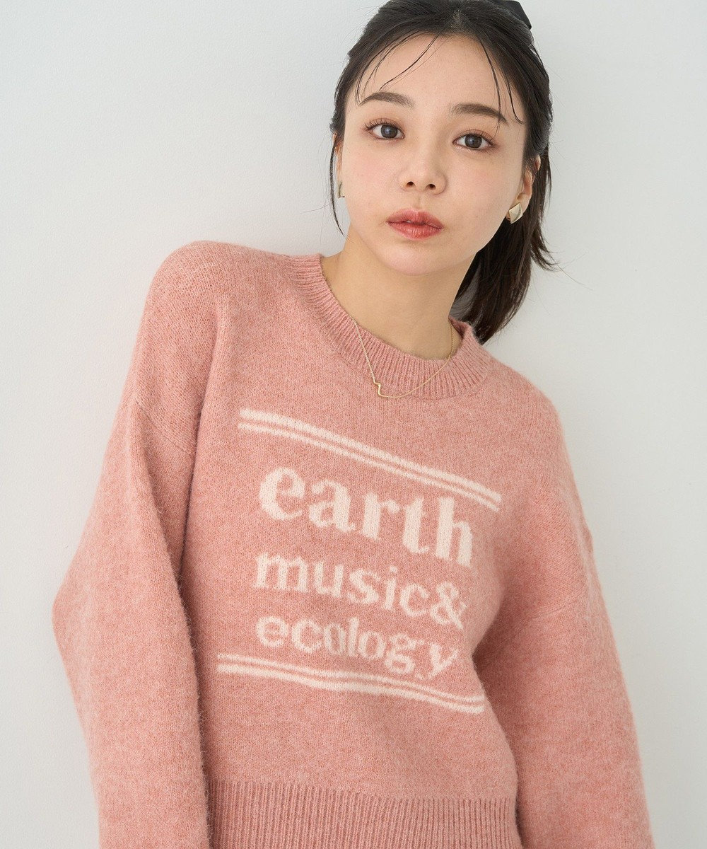 earth music&ecology ジャガードロゴニットプルオーバー Pink