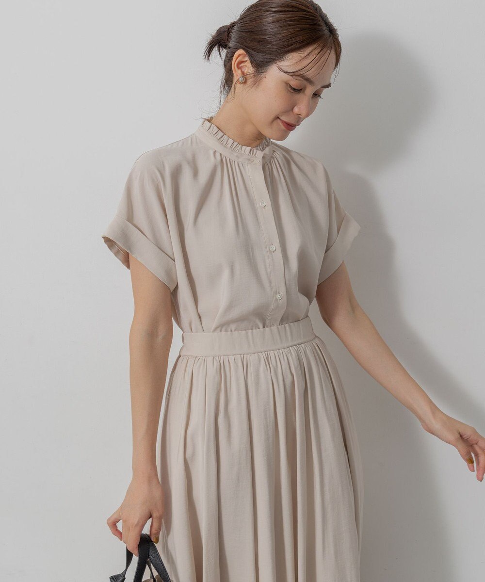 組曲 バウンディングシャーティング バンドカラーフリル ブラウス 