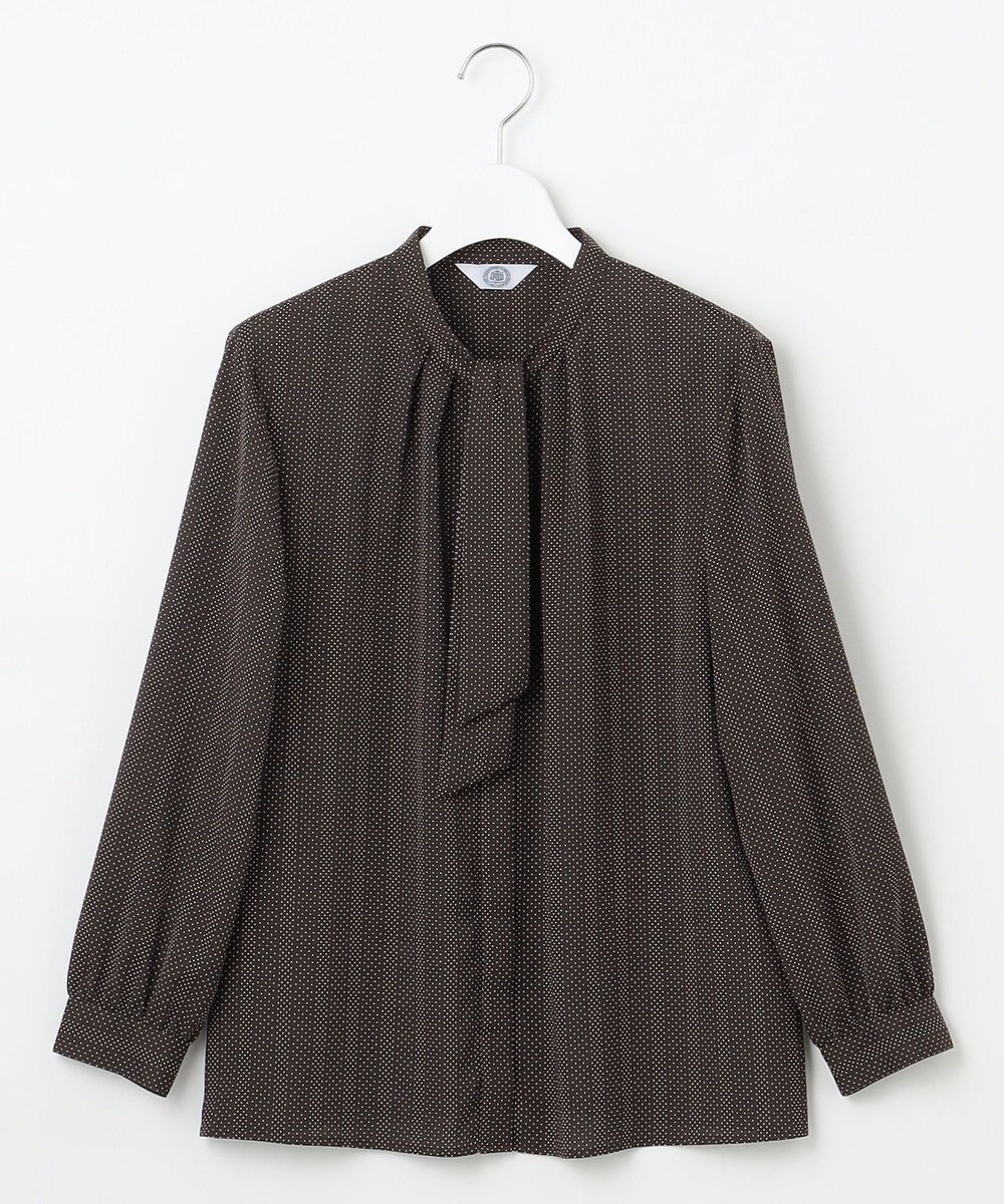 J.PRESS LADIES S 【洗える】ドットデシンプリント ボウタイ バンドカラー ブラウス 