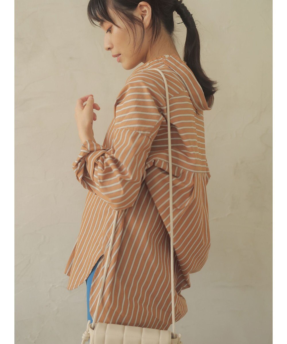 Green Parks ウォッシュドレギュラーカラーシャツ Stripe Camel