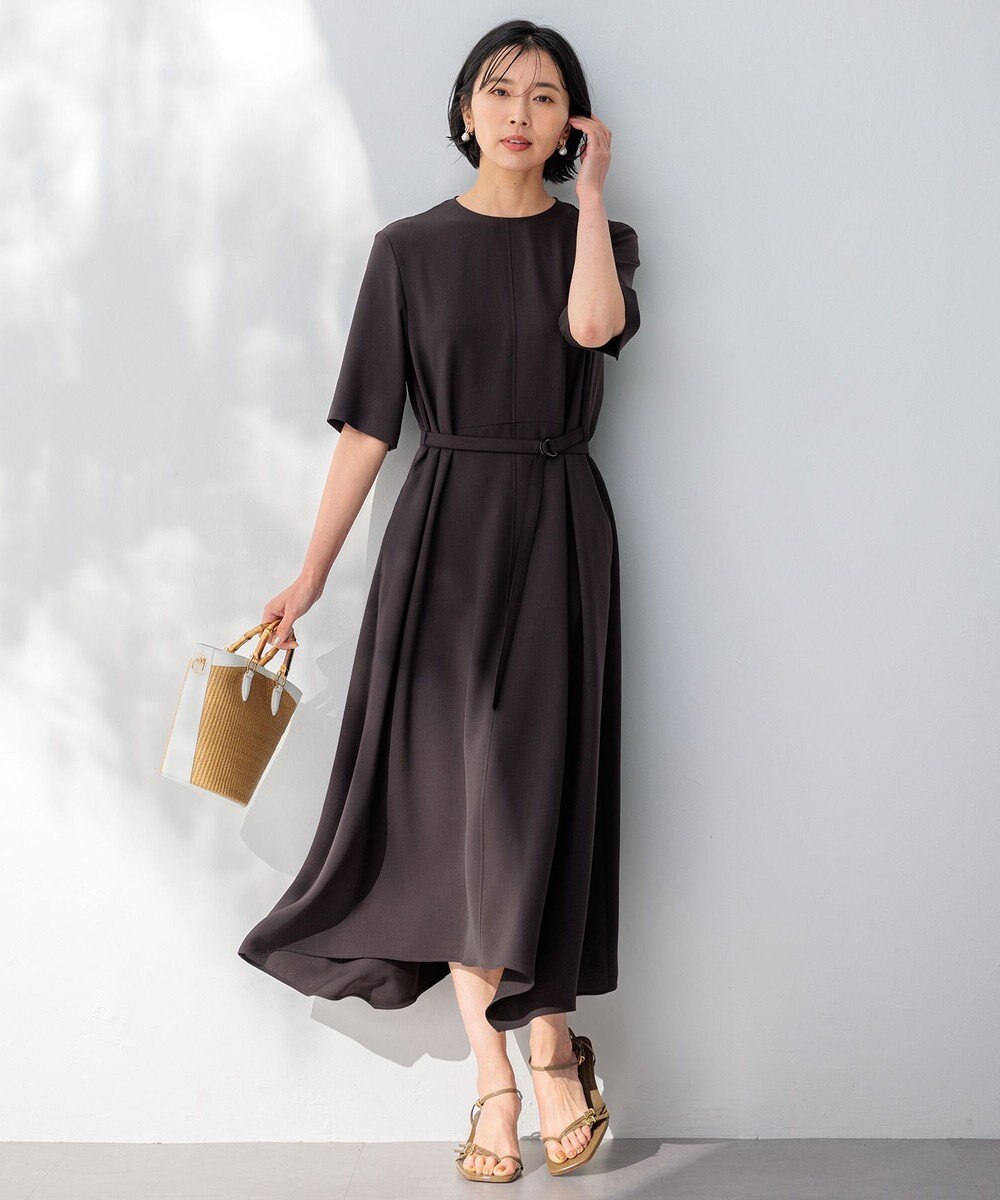 23区 【撥水加工/洗える】キューティクルストレッチツイル イレギュラーヘム ワンピース 