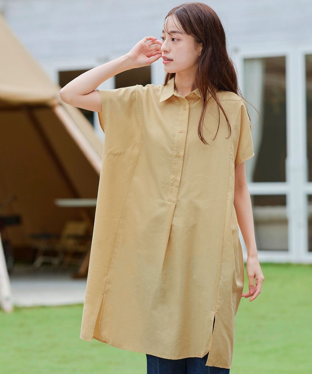 Tiaclasse 【洗える】フレンチスリーブリネンチュニックシャツ 