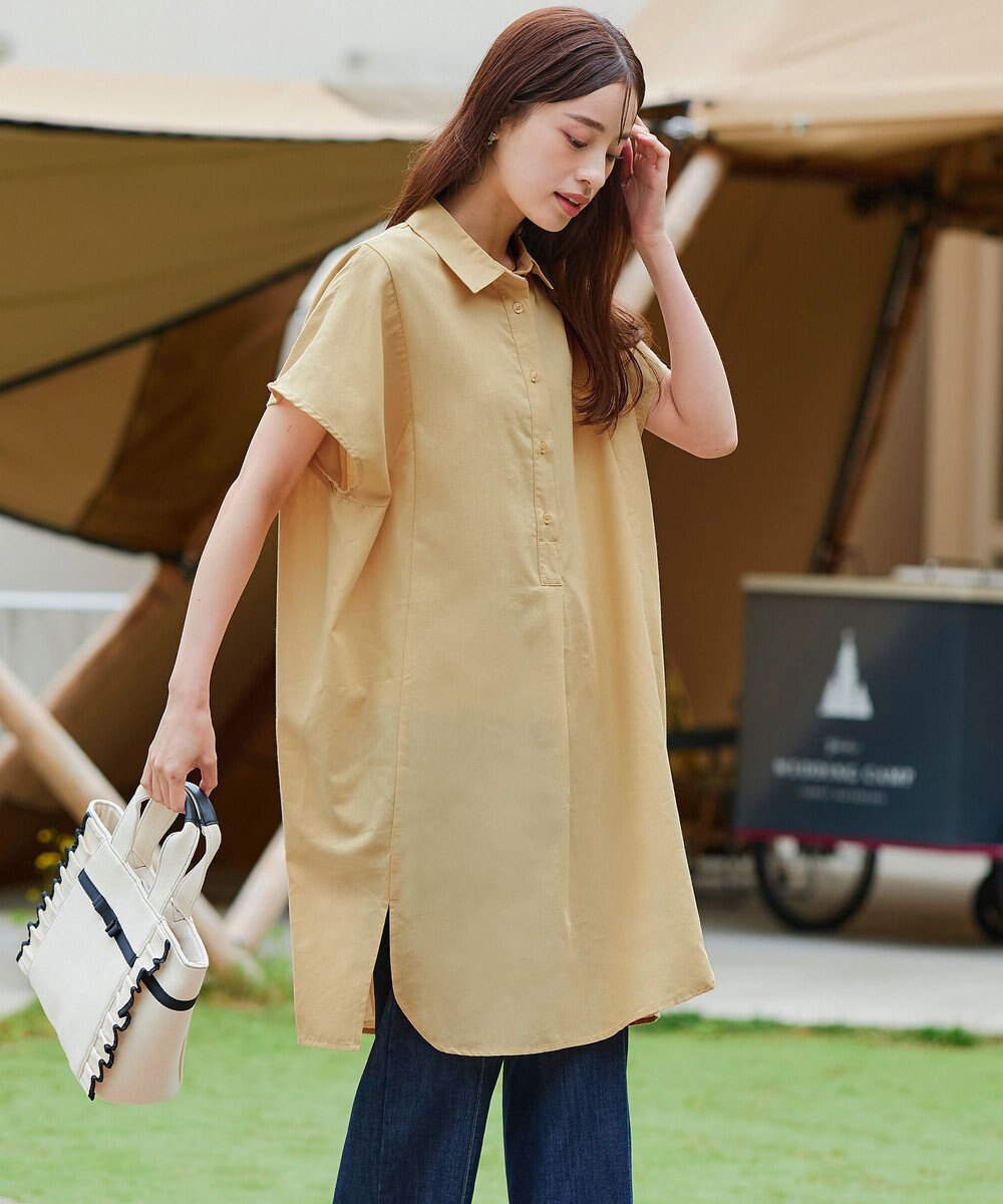 Tiaclasse 【洗える】フレンチスリーブリネンチュニックシャツ 