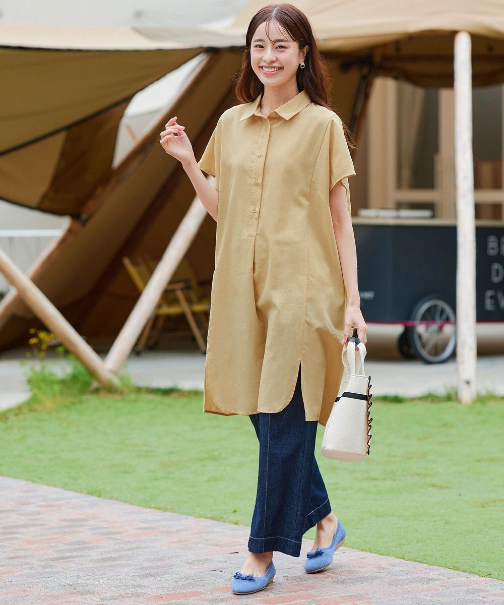 Tiaclasse 【洗える】フレンチスリーブリネンチュニックシャツ 