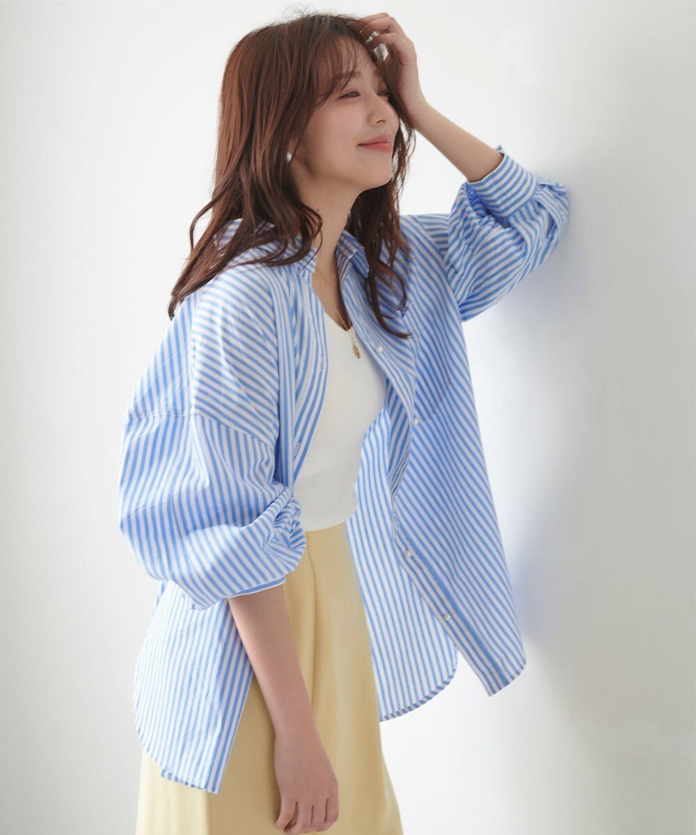 Feroux 【洗える】カラーストライプビッグ シャツ 
