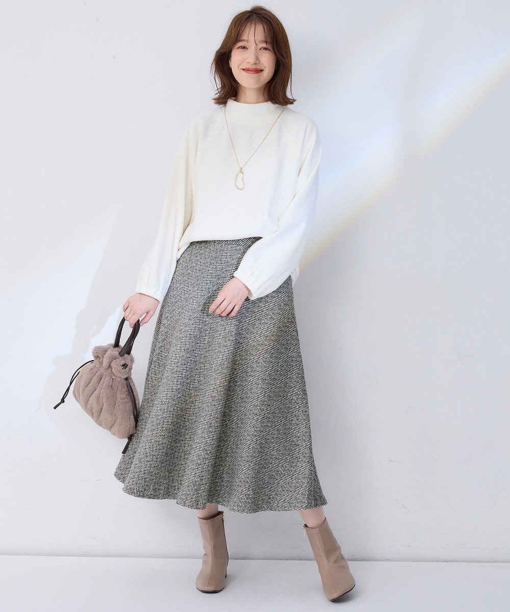 ANY 【ウエストゴム】ループツイードヘリンボーンフレアスカート 