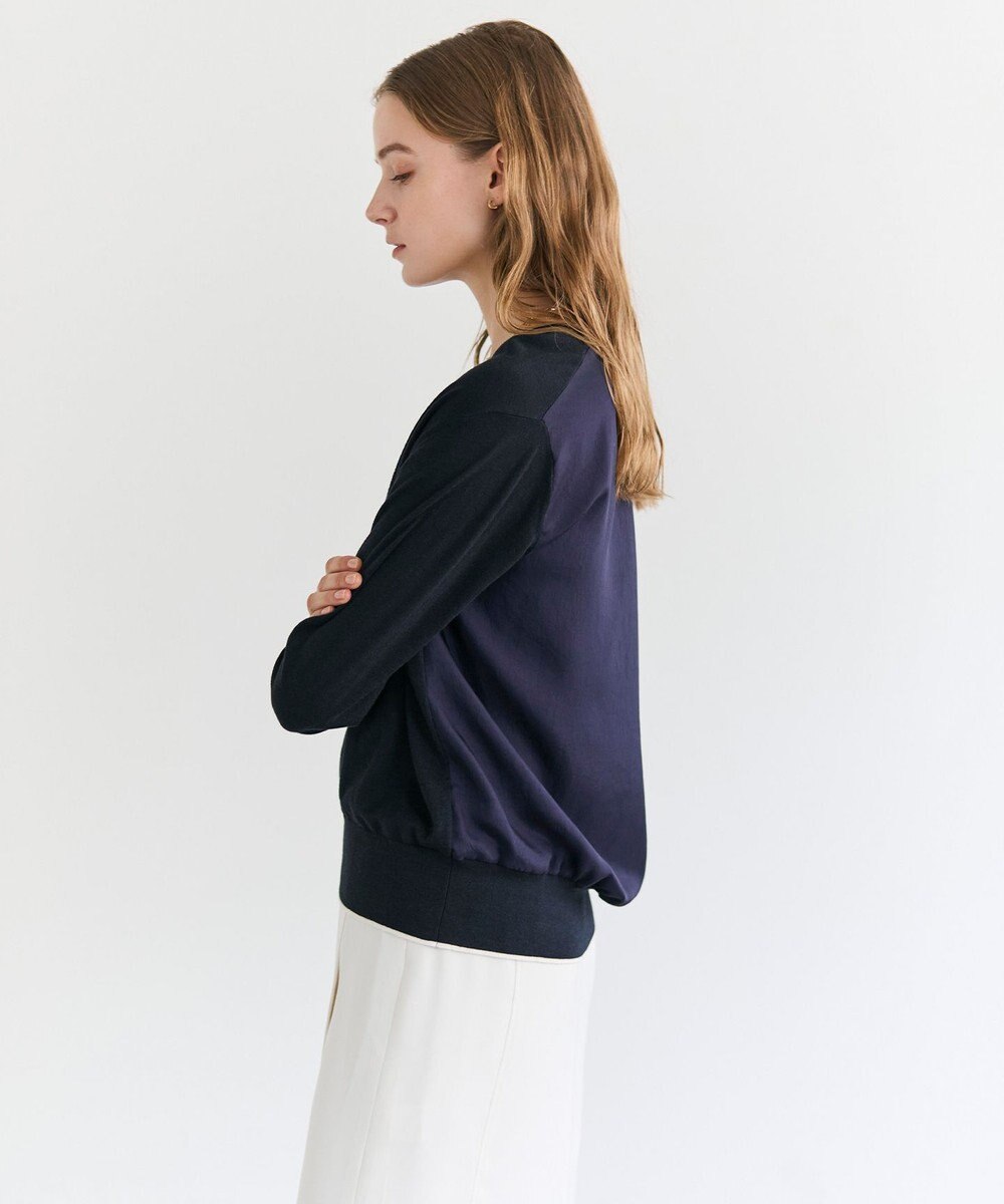 BEIGE， CHLOR / ウールシルクツイルドッキングVネックニット 